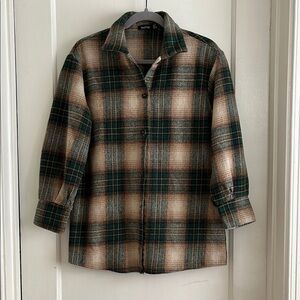 Boohoo Heavyweight Plaid Shacket Forest Green & Brown Shirt Jacket Size 6